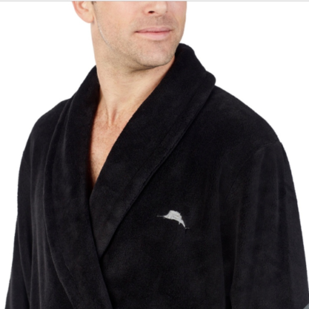 Tommy Bahama Men's Soft Plush Robe, Black - Picture 3 of 7